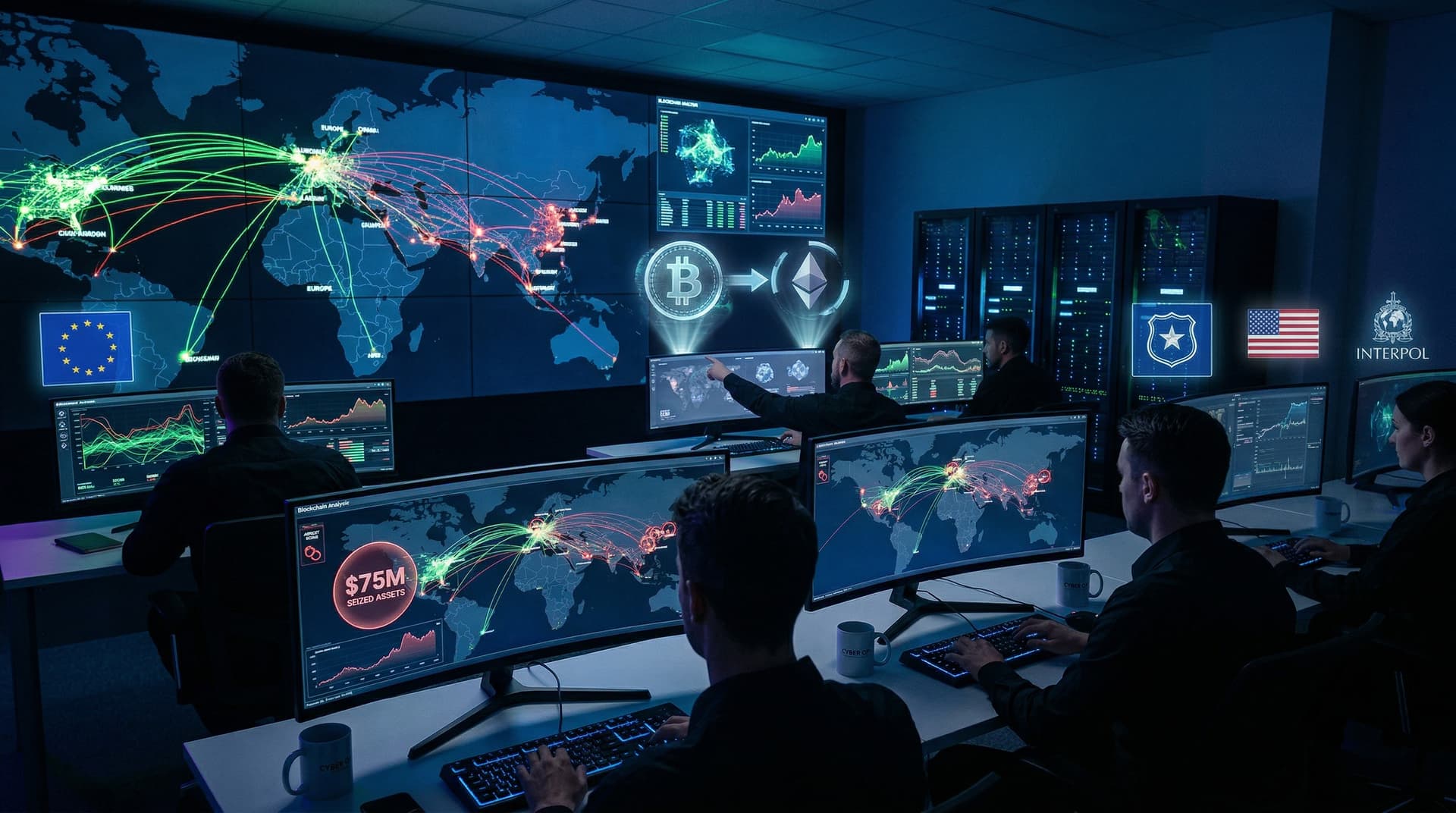 Crypto Theft Operation Seizes $75M, Arrests 25 Across 8 Countries