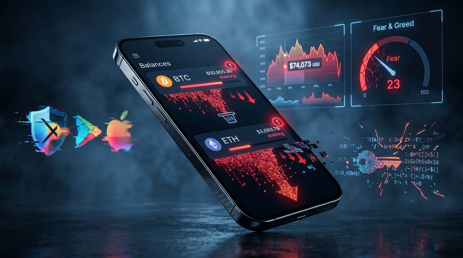 Fake App Scam Crypto Steals $50M Keys as Fear & Greed Index Hits 23 Low