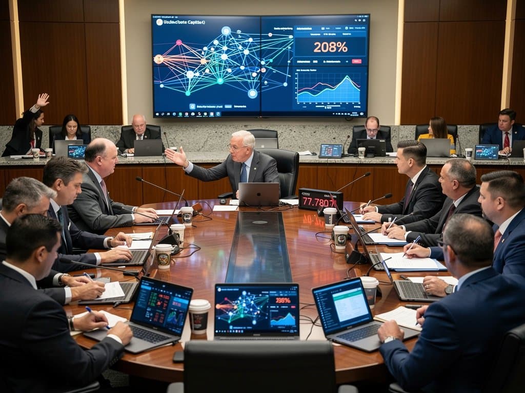 Utah lawmakers review blockchain dashboards in capitol briefing room