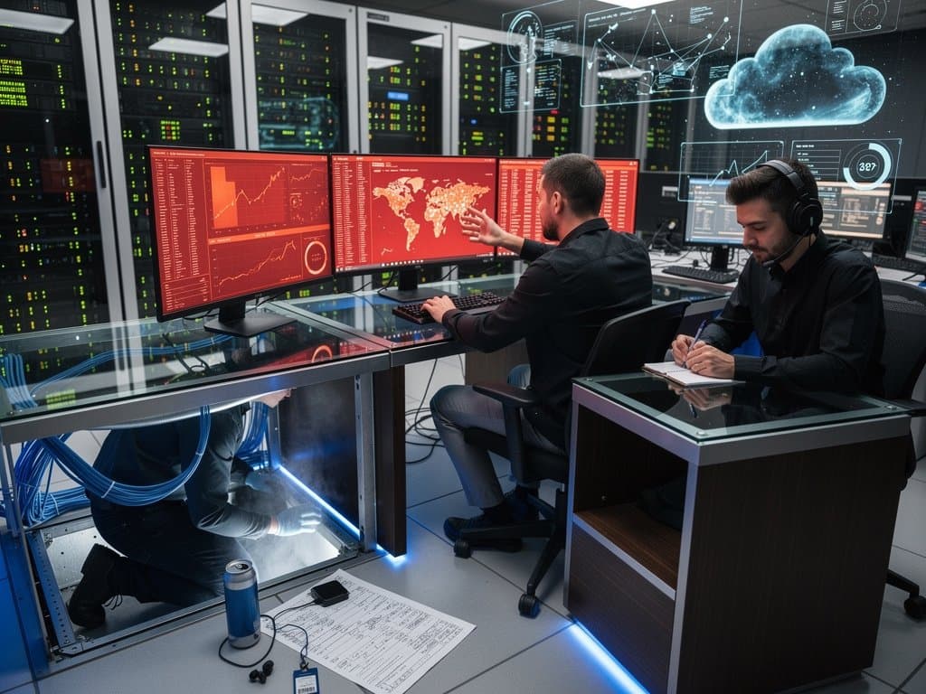 Cybersecurity engineers monitoring Vercel breach alerts on dashboards in high-tech data center control room with crypto charts