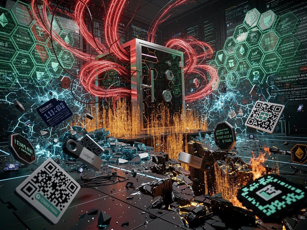 Digital blockchain under cyber attack with red hacker streams draining green wallet nodes in neon cyberpunk style